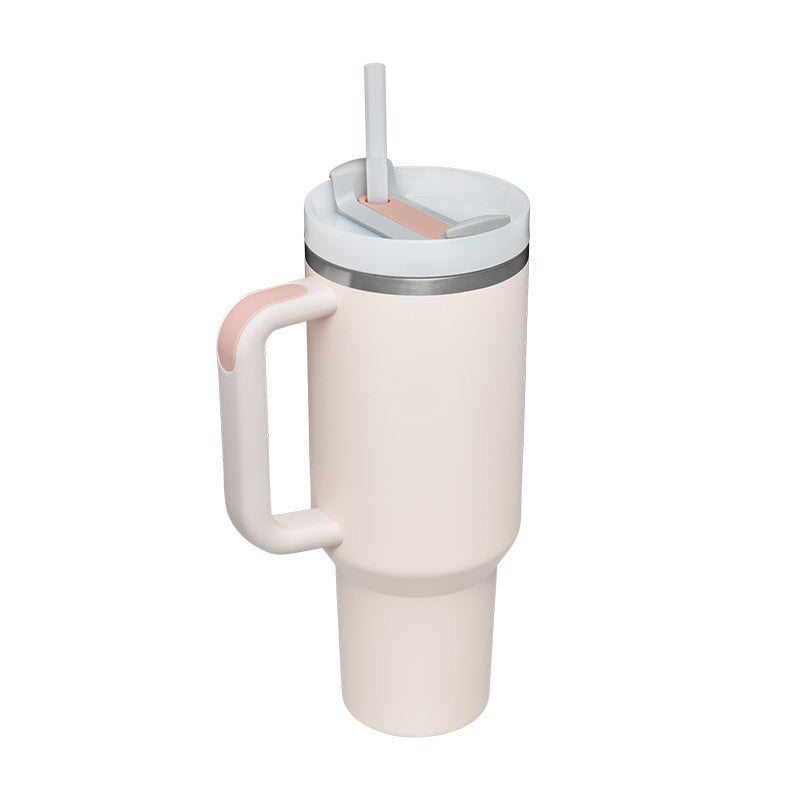 Leopard Print Thermal Coffee Mug with Lid and Straw