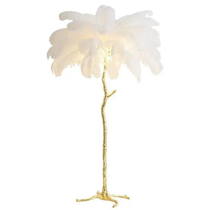 Soft Pink Feather Floor Lamp Gold Base