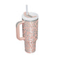 Leopard Print Thermal Coffee Mug with Lid and Straw