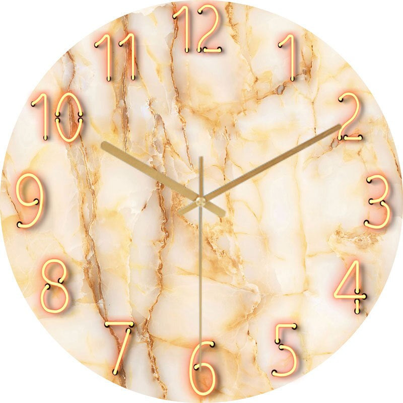 Stylish Wall Clock Blue Marble Neon Numbers