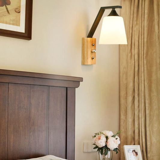 Rustic Wooden Wall Lamp | Metal Reading Light - HappyKidMart