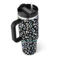 Leopard Print Thermal Coffee Mug with Lid and Straw