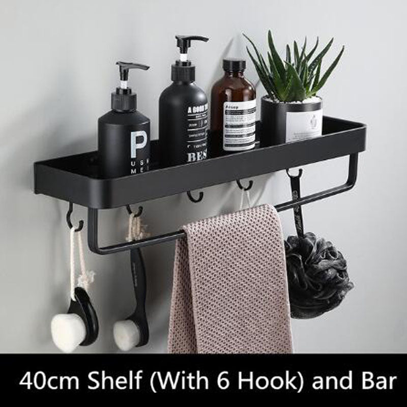 Sleek Black Aluminum Bathroom Shelf