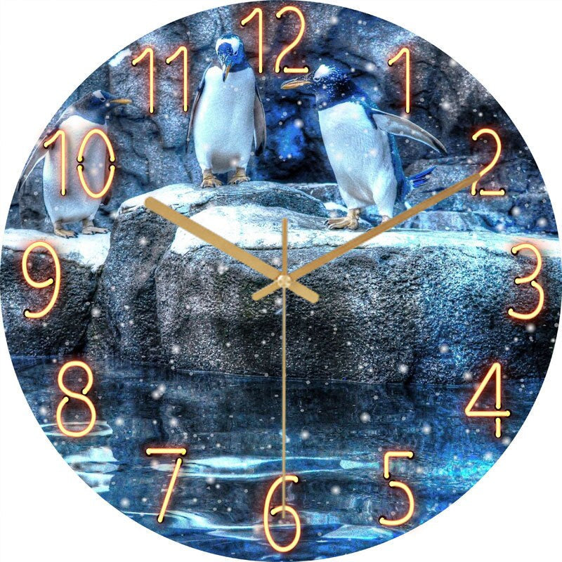Stylish Wall Clock Blue Marble Neon Numbers