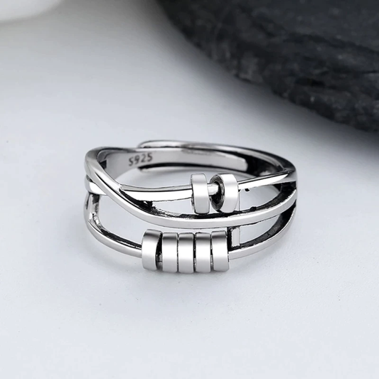 Luxury Silver Anxiety Ring | Double Spinner Fidget Toy - HappyKidMart