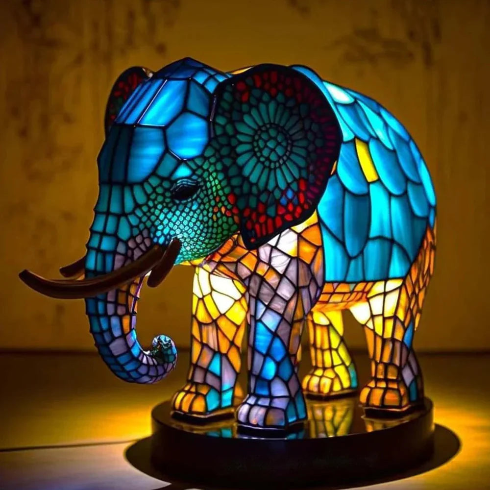 Colorful Mosaic Wolf Table Lamp