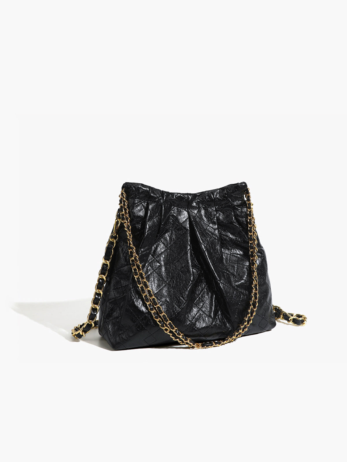 Classic Chain Strap Purse | Black Leather With Gold Buckle - HappyKidMart