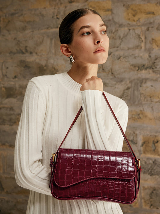 Reptile Print Tote Bag | Burgundy Faux Leather Style - HappyKidMart