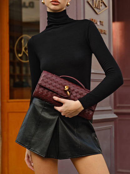 Stylish Red Woven Leather Purse - HappyKidMart