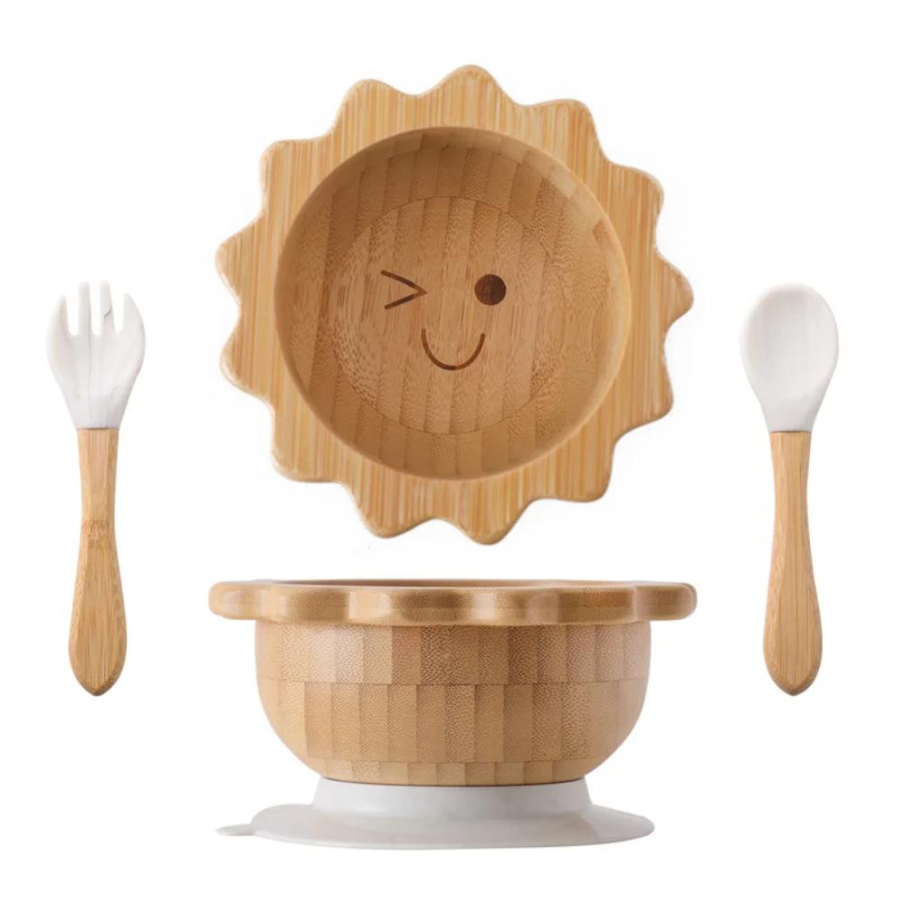 3PC Baby Wooden Feeding Tableware