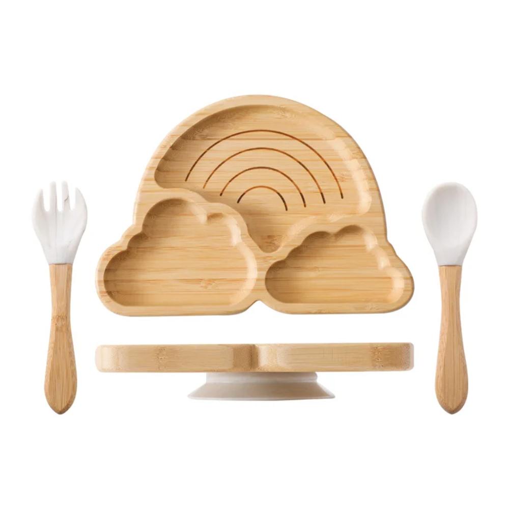 3PC Baby Wooden Feeding Tableware