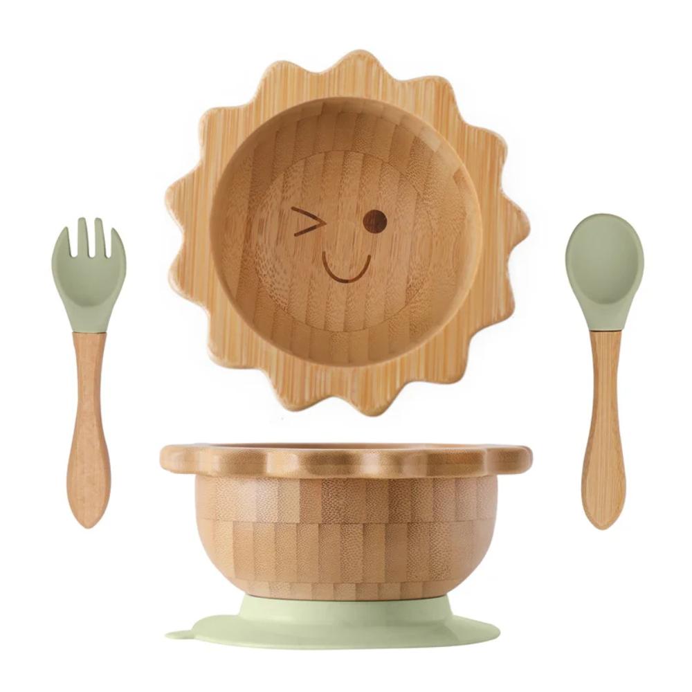 3PC Baby Wooden Feeding Tableware