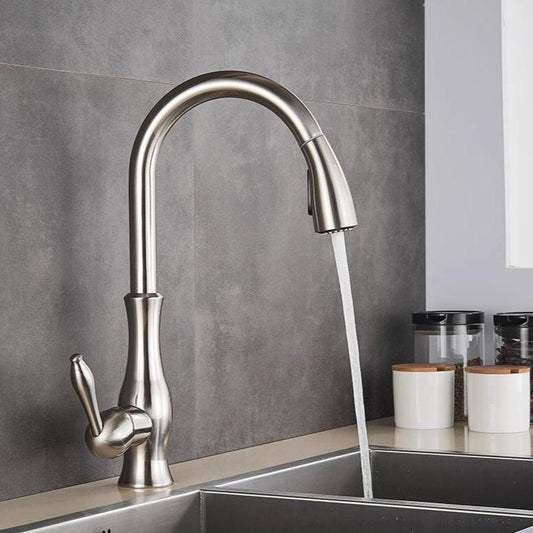 Contemporary Slide-Out Kitchen Faucet Stainless Steel Finish - HappyKidMart