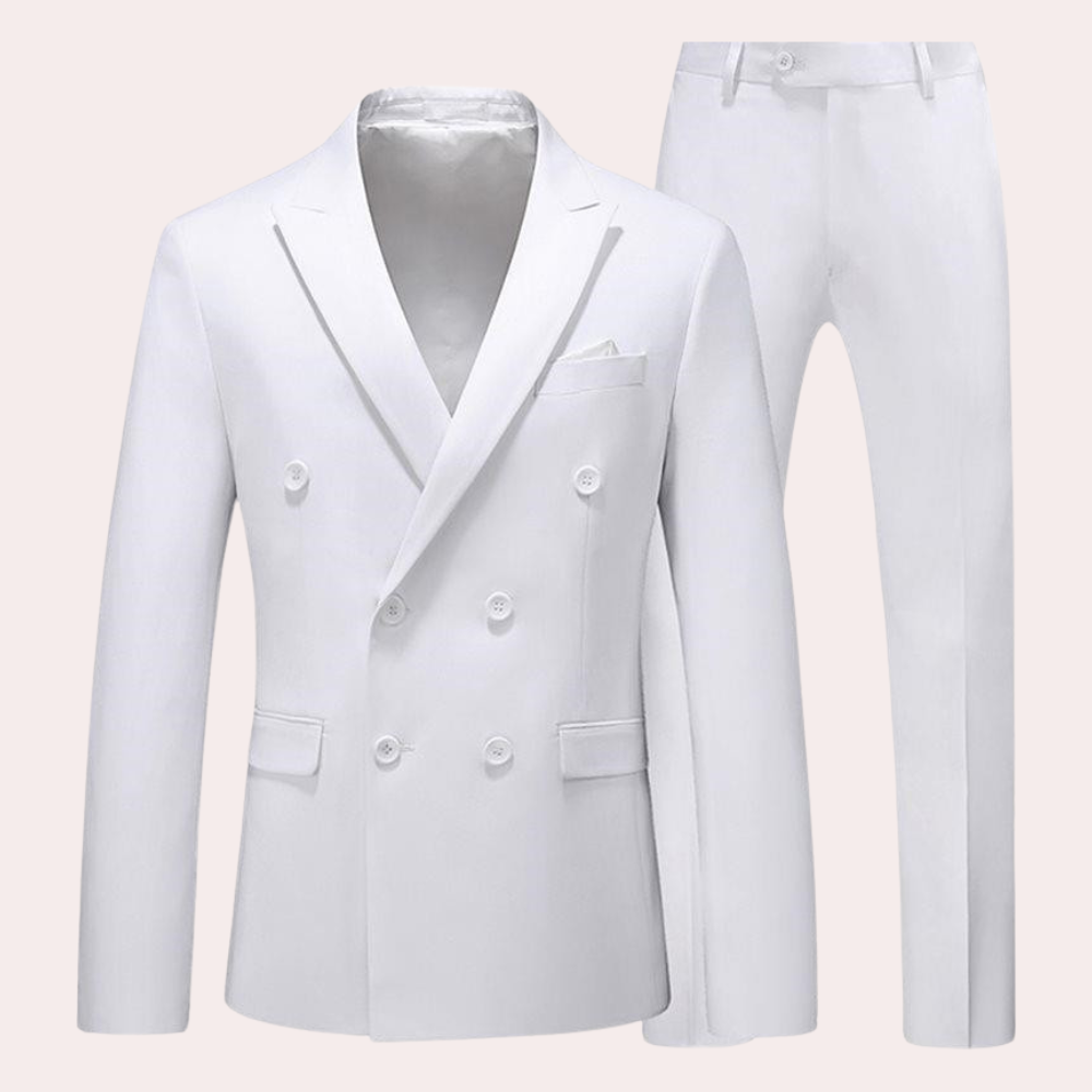 Classic 2 Button Men's Suit Set White Cotton Blend - HappyKidMart
