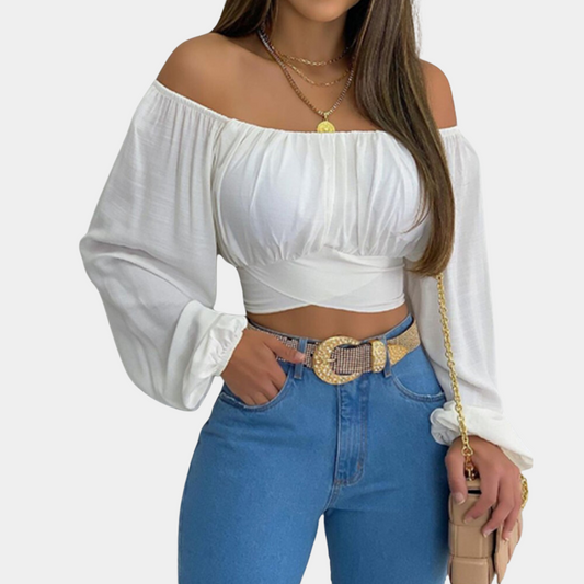 Chic Cold Shoulder Short Top | Flowy Cotton Sleeves - HappyKidMart