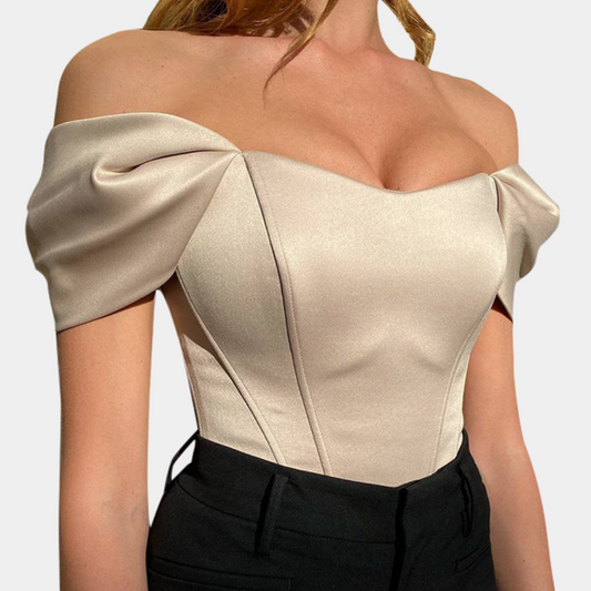 Chic Cold Shoulder Blouse | Luxe Satin Finish Top - HappyKidMart