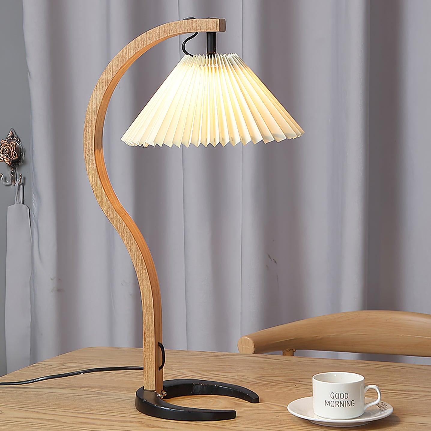 Rustic Wooden Table Lamp with Soft Shade - HappyKidMart