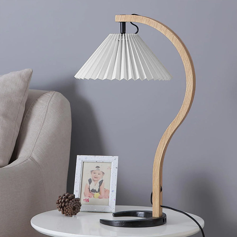 Rustic Wooden Desk Lamp with Fabric Shade