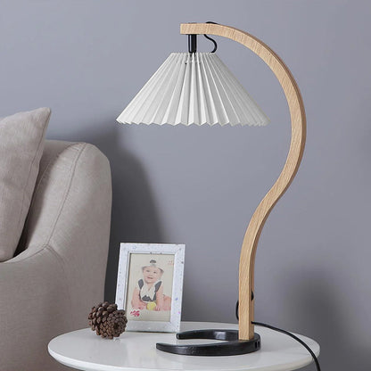Rustic Wooden Desk Lamp with Fabric Shade