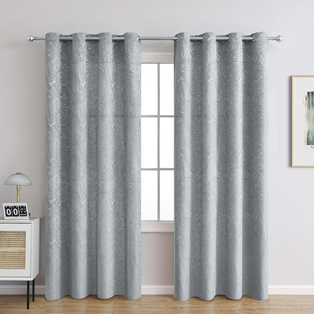 Grey Patterned Room Darkening Curtains - HappyKidMart