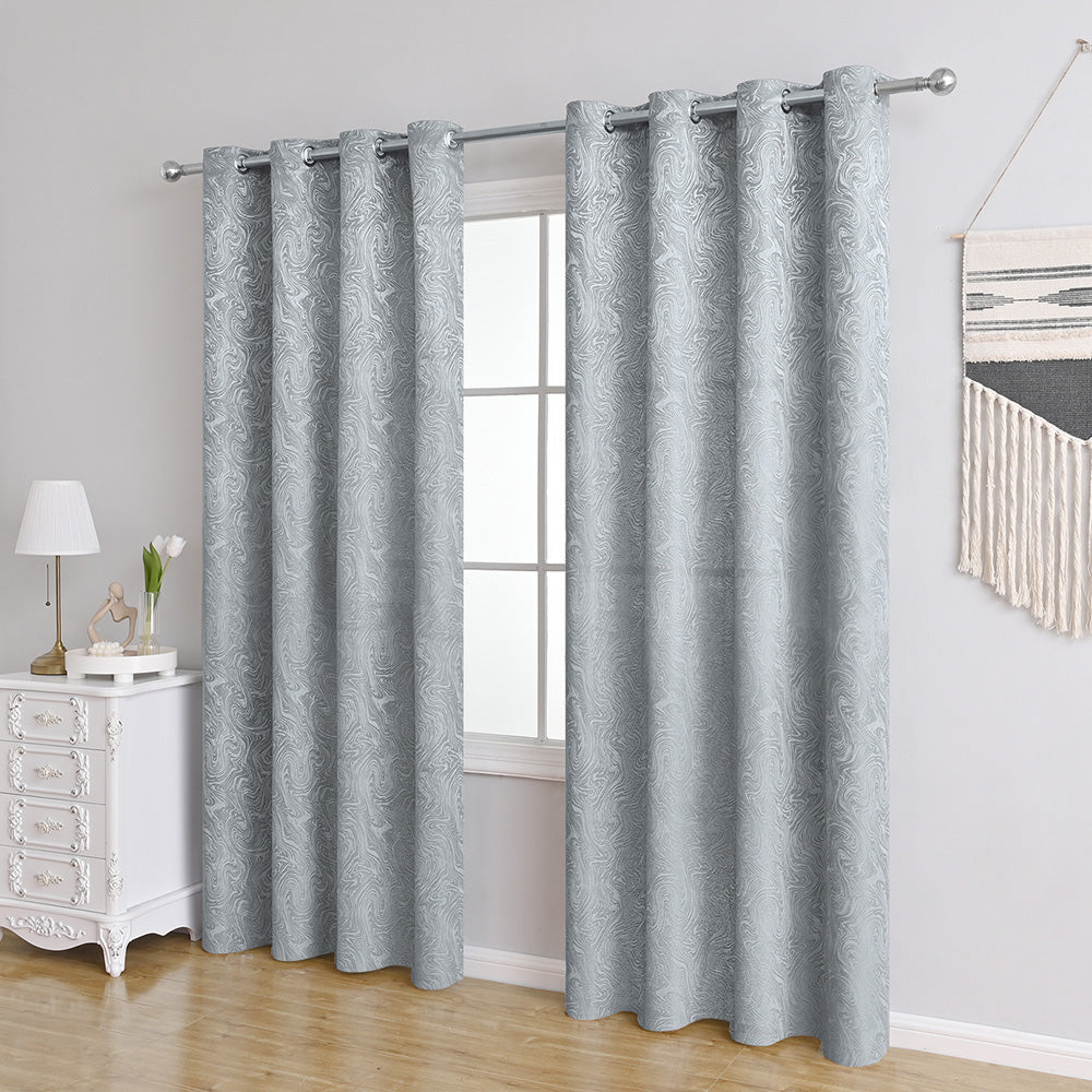 Grey Patterned Room Darkening Curtains