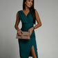 Chic V-Neck Dress with High Side Slit - HappyKidMart