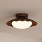 Elegant Overhead Lamp | Floral Pattern With Wood Trim