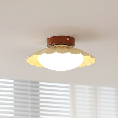 Elegant Overhead Lamp | Floral Pattern With Wood Trim