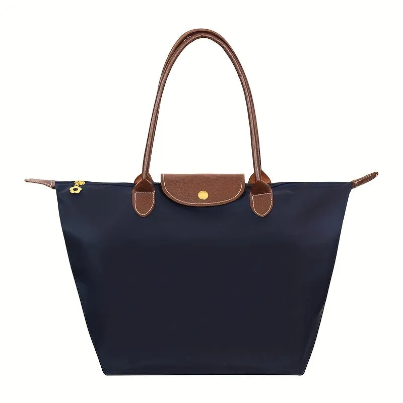 Premium Nylon Shopper Bag | Tan Leather Accents With Metal Buckles