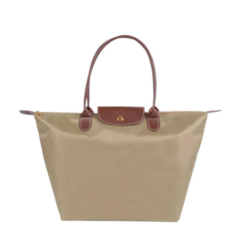 Premium Nylon Shopper Bag | Tan Leather Accents With Metal Buckles
