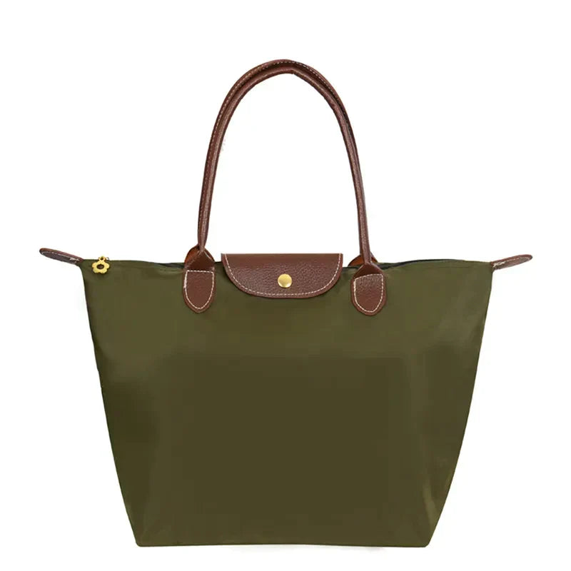 Premium Nylon Shopper Bag | Tan Leather Accents With Metal Buckles