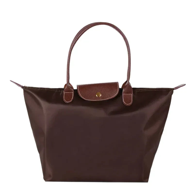 Premium Nylon Shopper Bag | Tan Leather Accents With Metal Buckles