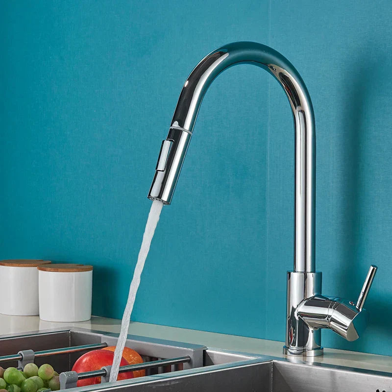Luxury Gold Kitchen Faucet with Pull Down Spray Head