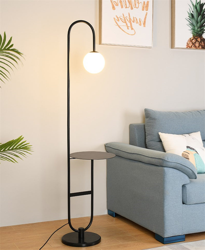 Stylish Floor Lamp with Side Table | Gold and Stone Finish