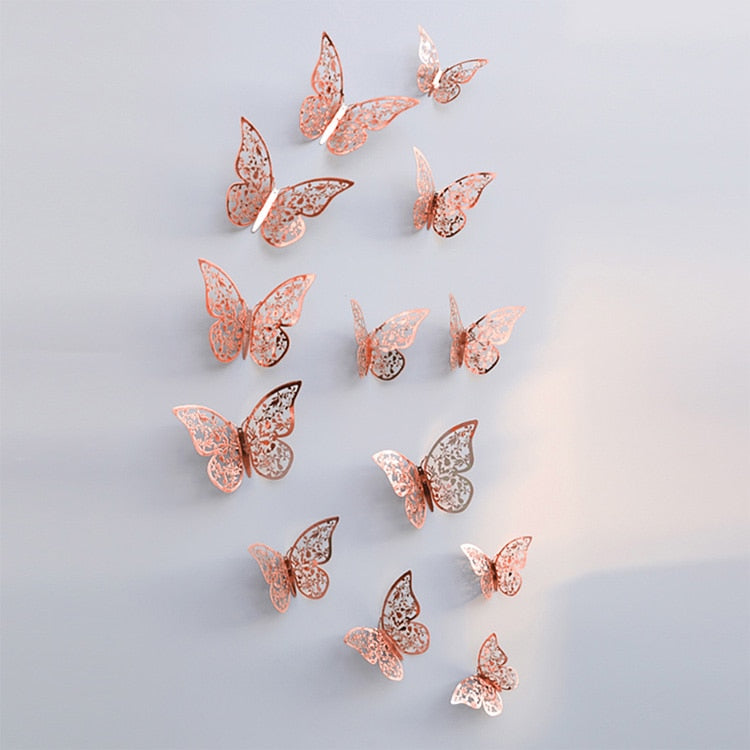 Colorful Butterfly Art Wall Decoration Rose Gold Finish