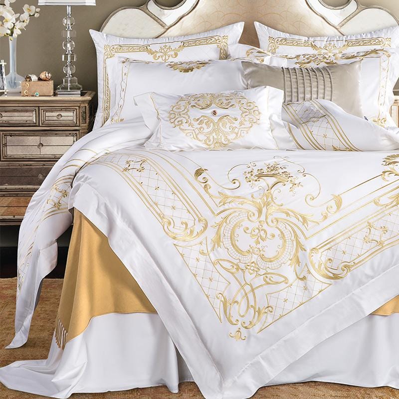 Premium White Cotton Bedding with Gold Trim - HappyKidMart