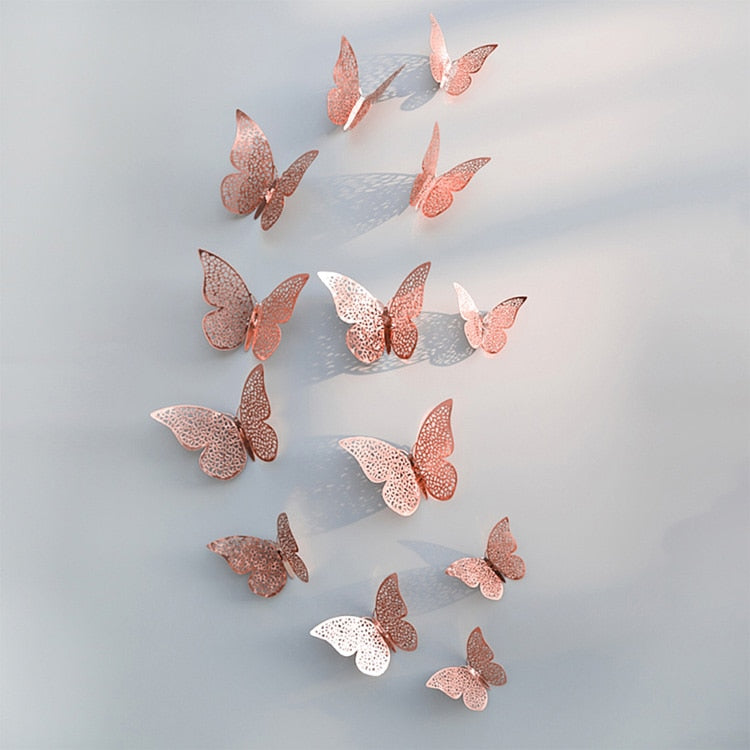 Colorful Butterfly Art Wall Decoration Rose Gold Finish