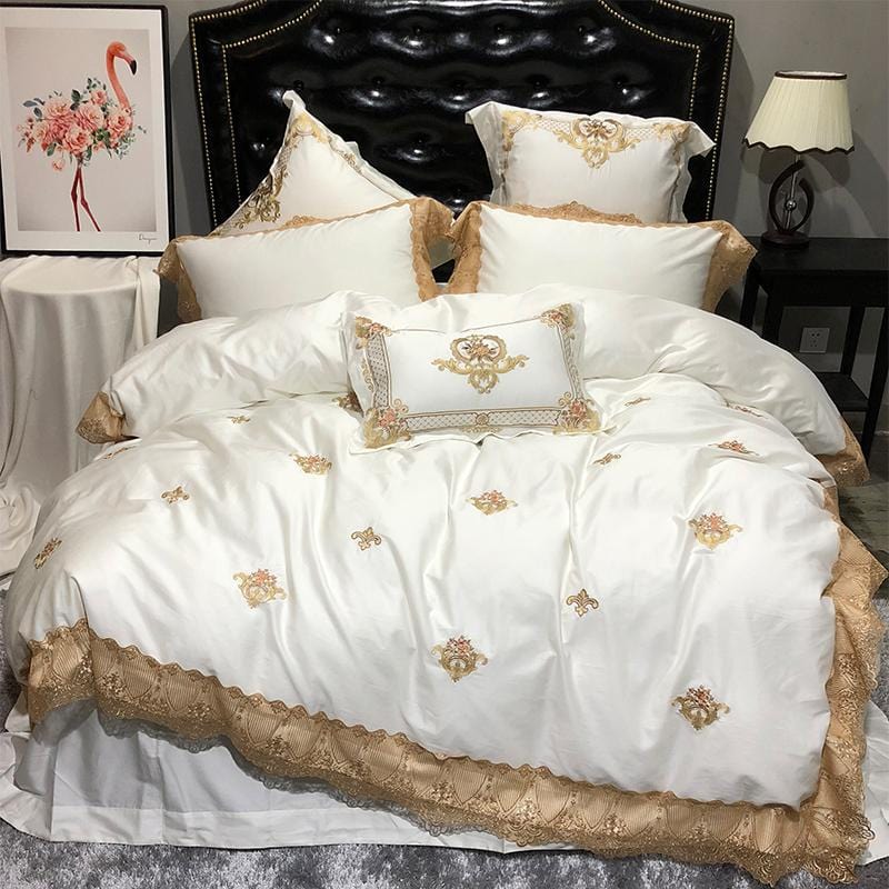 Premium Cotton Bed Sheets | Elegant Gold Embroidery - HappyKidMart
