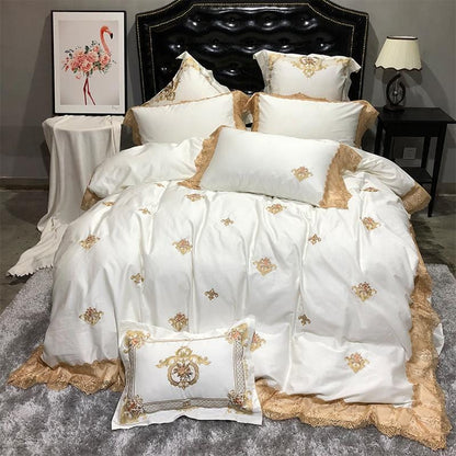 Premium Cotton Bed Sheets | Elegant Gold Embroidery