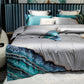 Soft Cotton Bedding Set Ocean Wave Gold Trim
