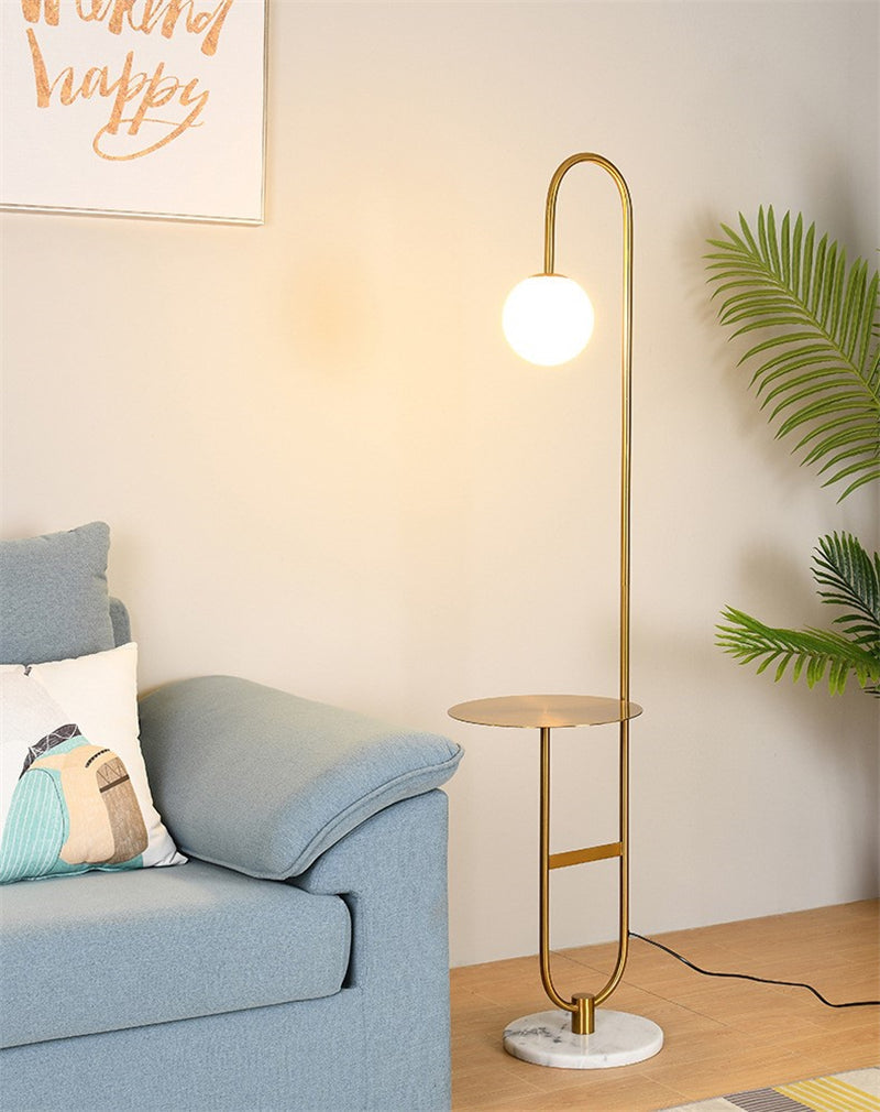 Stylish Floor Lamp with Side Table | Gold and Stone Finish