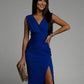 Chic V-Neck Dress with High Side Slit