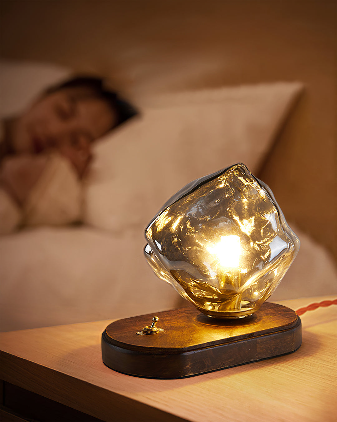 Classic Wooden Table Lamp with Warm Amber Shade