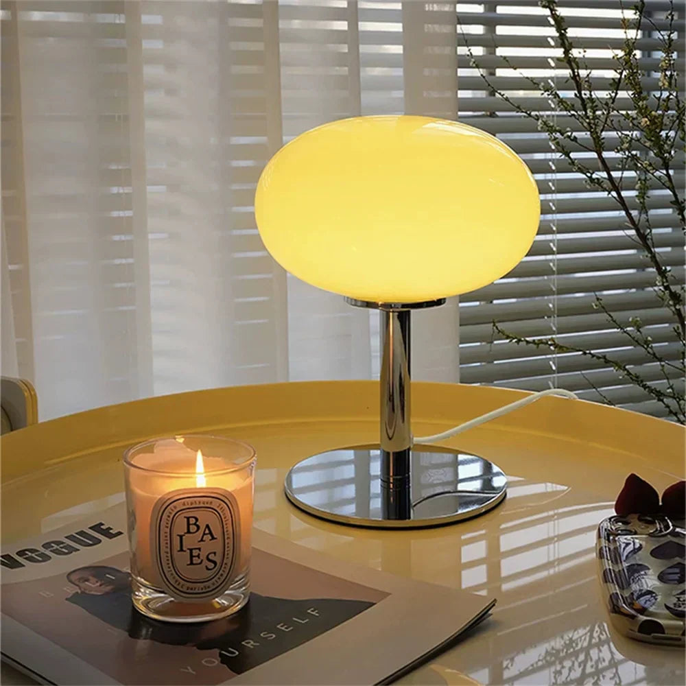 Sleek Chrome Table Lamp with Oval Glass Shade - HappyKidMart