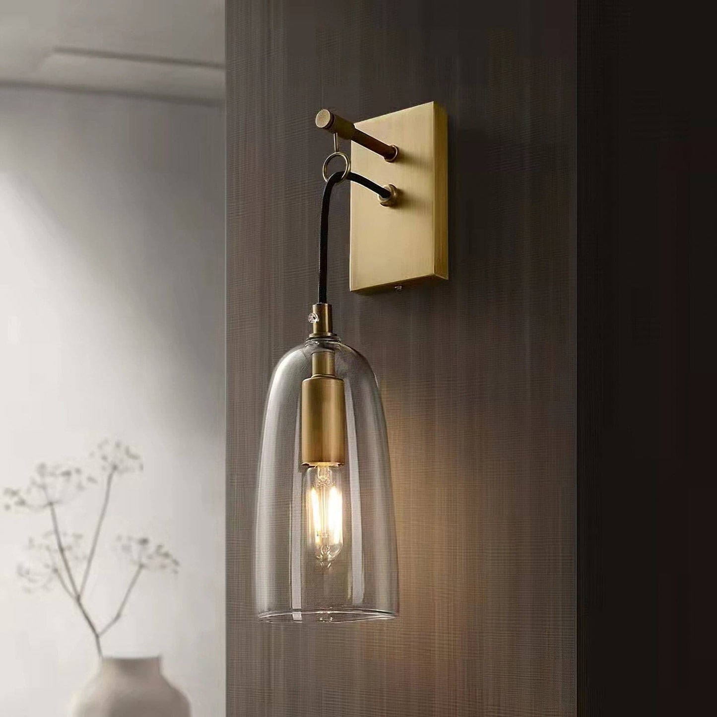 Sleek Glass Wall Light | Gold Tone Bracket