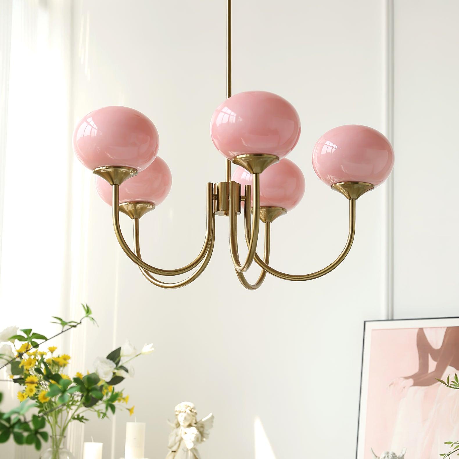 Elegant Crystal Pendant Light | Rose Glass with Gold Accents - HappyKidMart