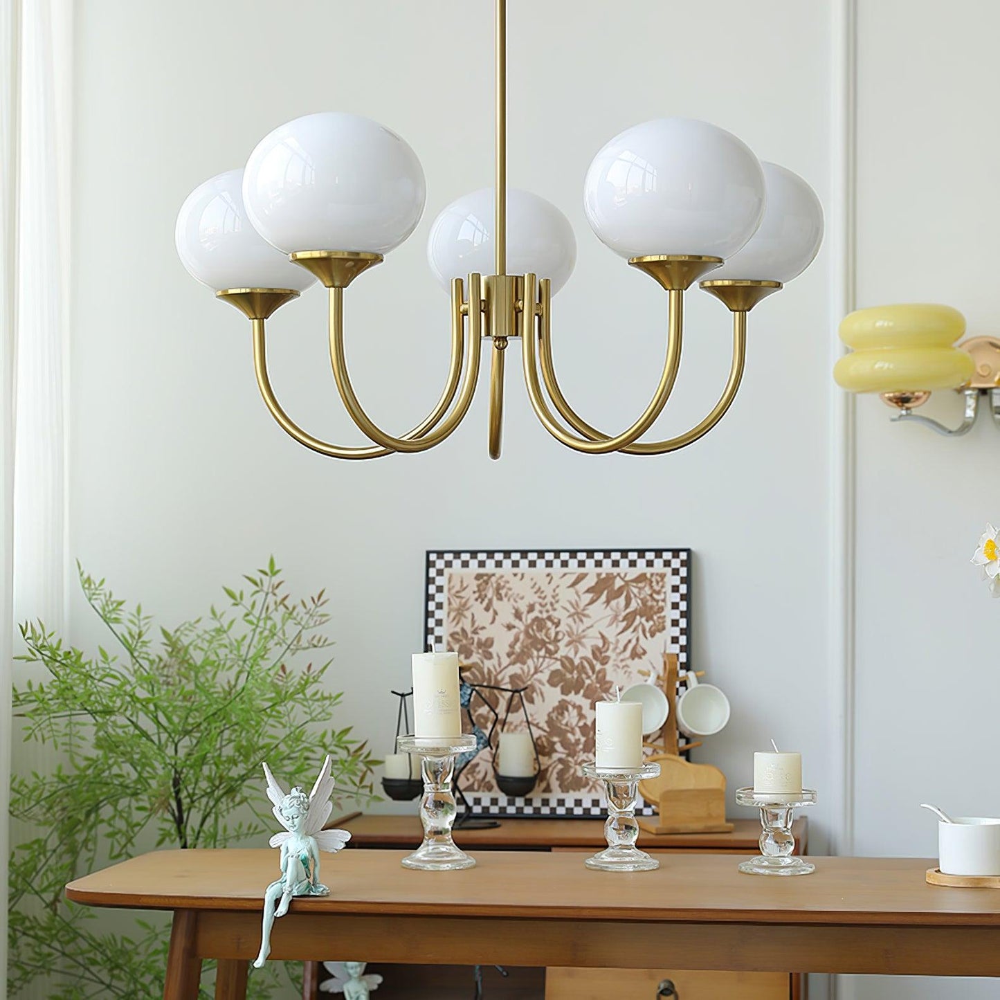 Elegant Crystal Pendant Light | Rose Glass with Gold Accents