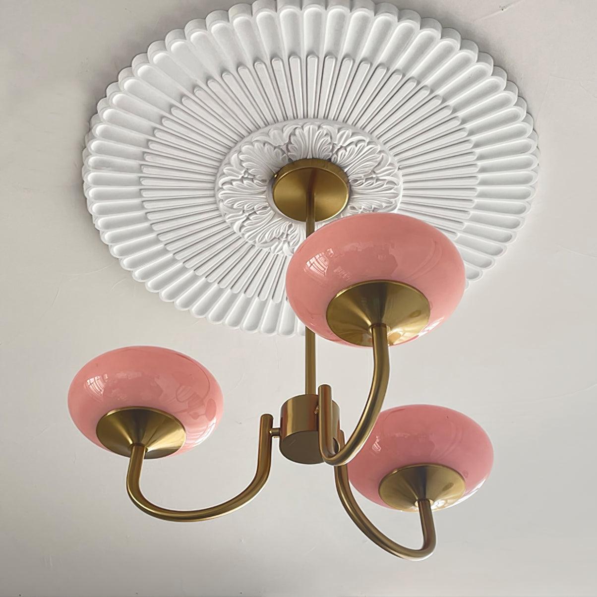 Elegant Crystal Pendant Light | Rose Glass with Gold Accents