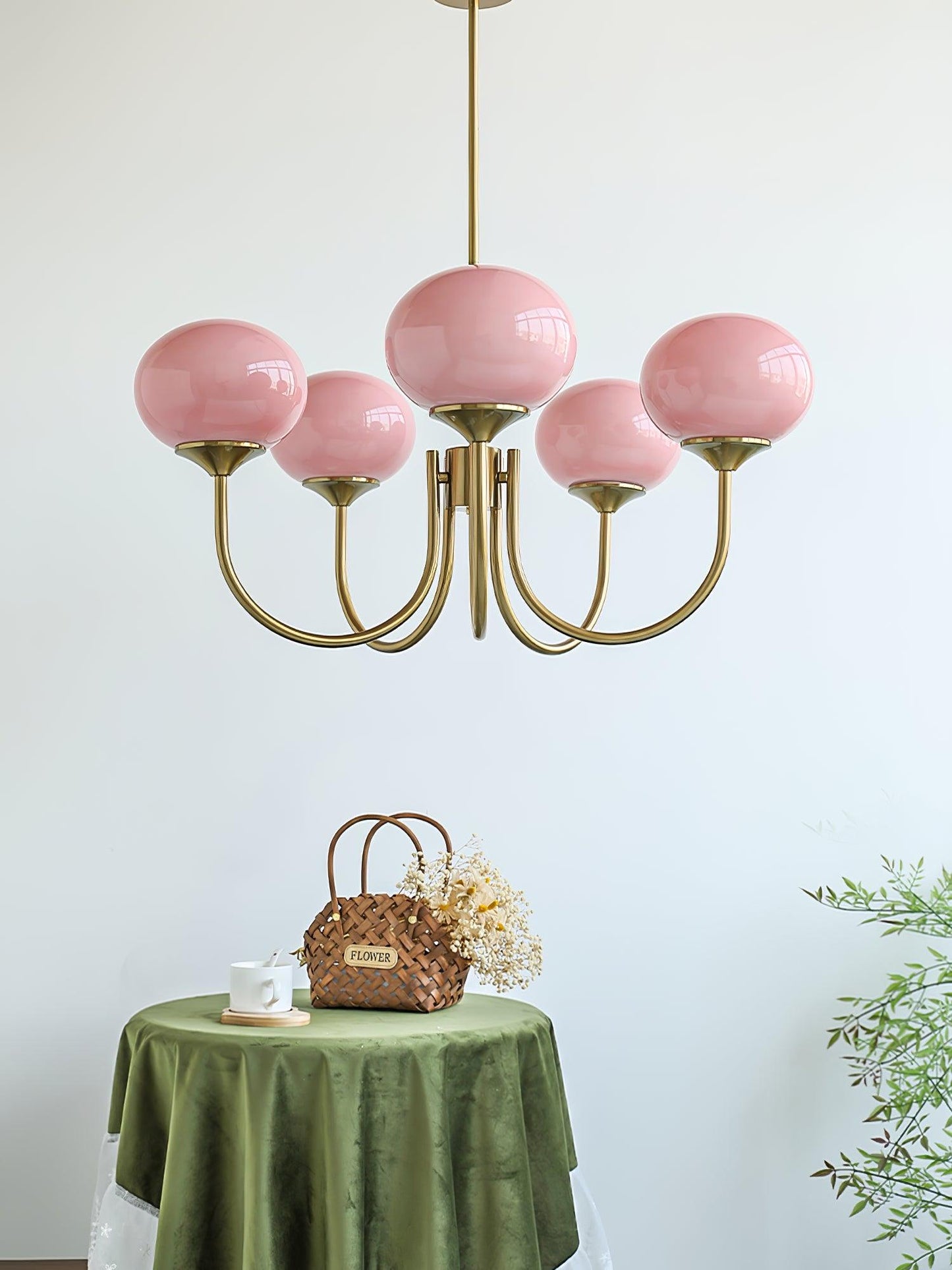 Elegant Crystal Pendant Light | Rose Glass with Gold Accents
