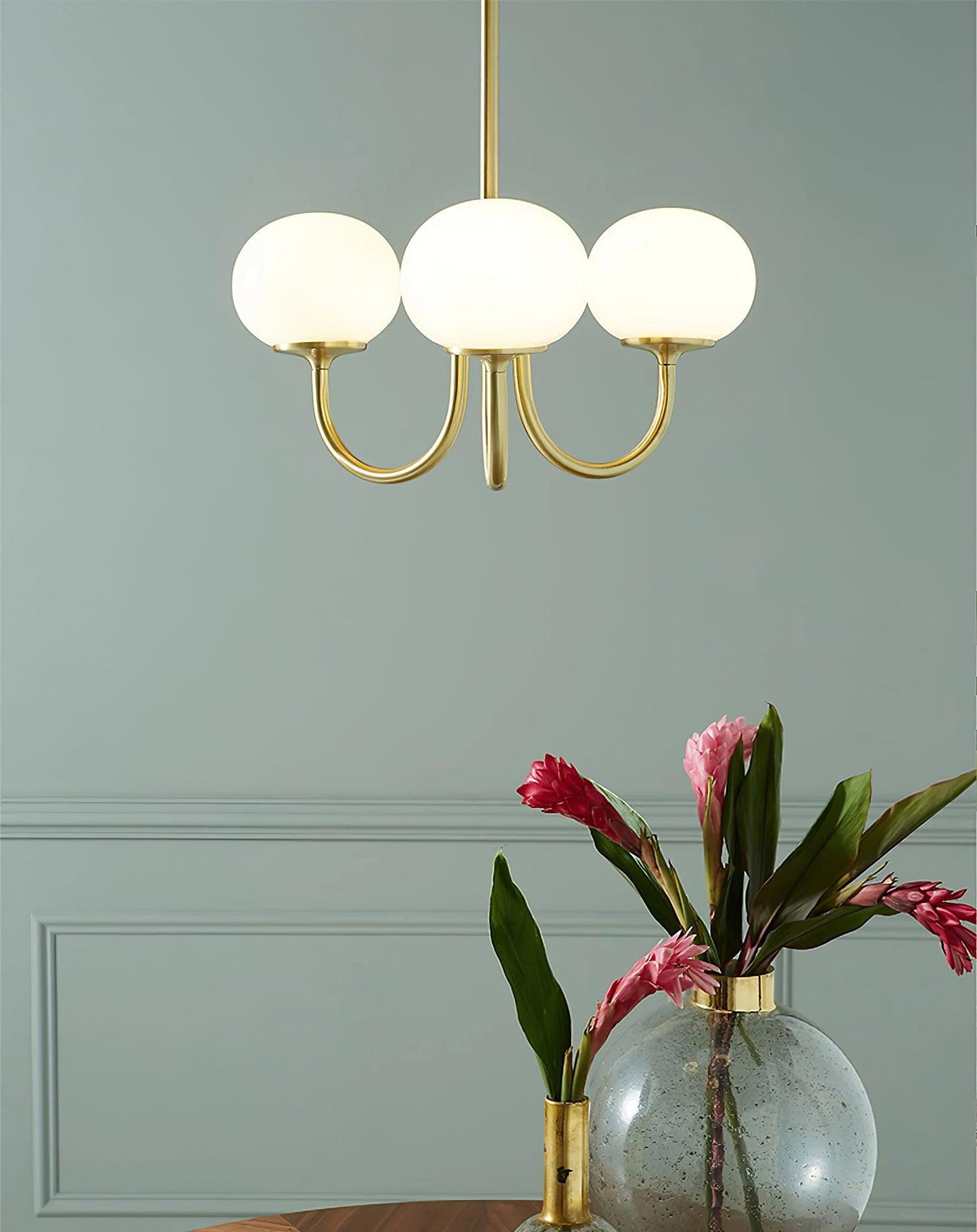 Elegant Crystal Pendant Light | Rose Glass with Gold Accents